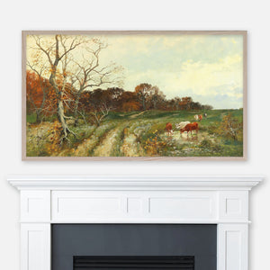 Adolf Kaufmann Painting - Summer Landscape with Grazing Cows - Samsung Frame TV Art - Digital Download