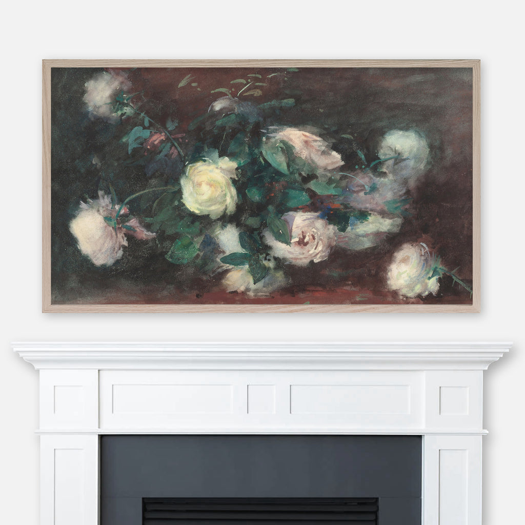Alexander Theobald Van Laer Painting - Still Life with White Roses - Samsung Frame TV Art 4K - Watercolor Flowers - Digital Download