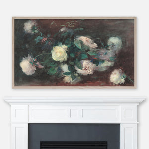 Alexander Theobald Van Laer Painting - Still Life with White Roses - Samsung Frame TV Art 4K - Watercolor Flowers - Digital Download