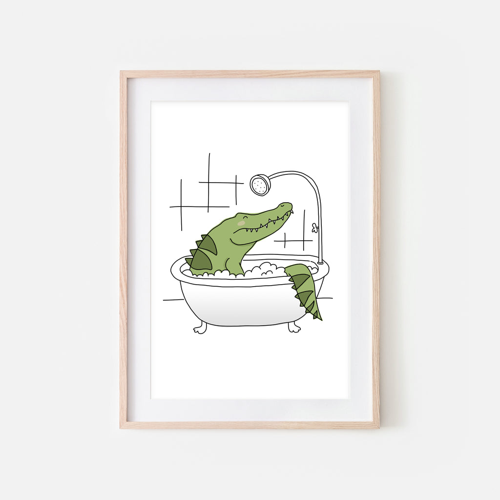 Alligator Crocodile - Animal in Bathtub Art - Funny Jungle Theme Bathroom Wall Decor for Kids - Printable Digital Download