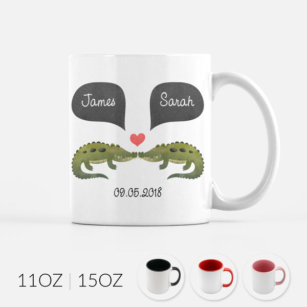Personalized Alligator Crocodile Couple Ceramic Coffee Mug for Animal Lover - By Happy Cat Prints
