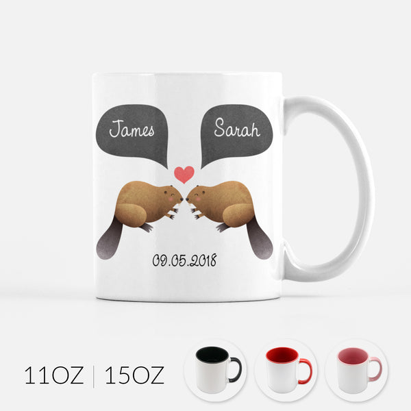 Personalized Beaver Couple Ceramic Coffee Mug for Animal Lover - By Happy Cat Prints