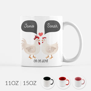 Personalized Chicken Rooster Hen Couple Ceramic Coffee Mug for Animal Lover - By Happy Cat Prints
