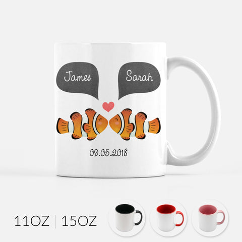 Personalized Clown Fish Clownfish Couple Ceramic Coffee Mug for Animal Lover - By Happy Cat Prints