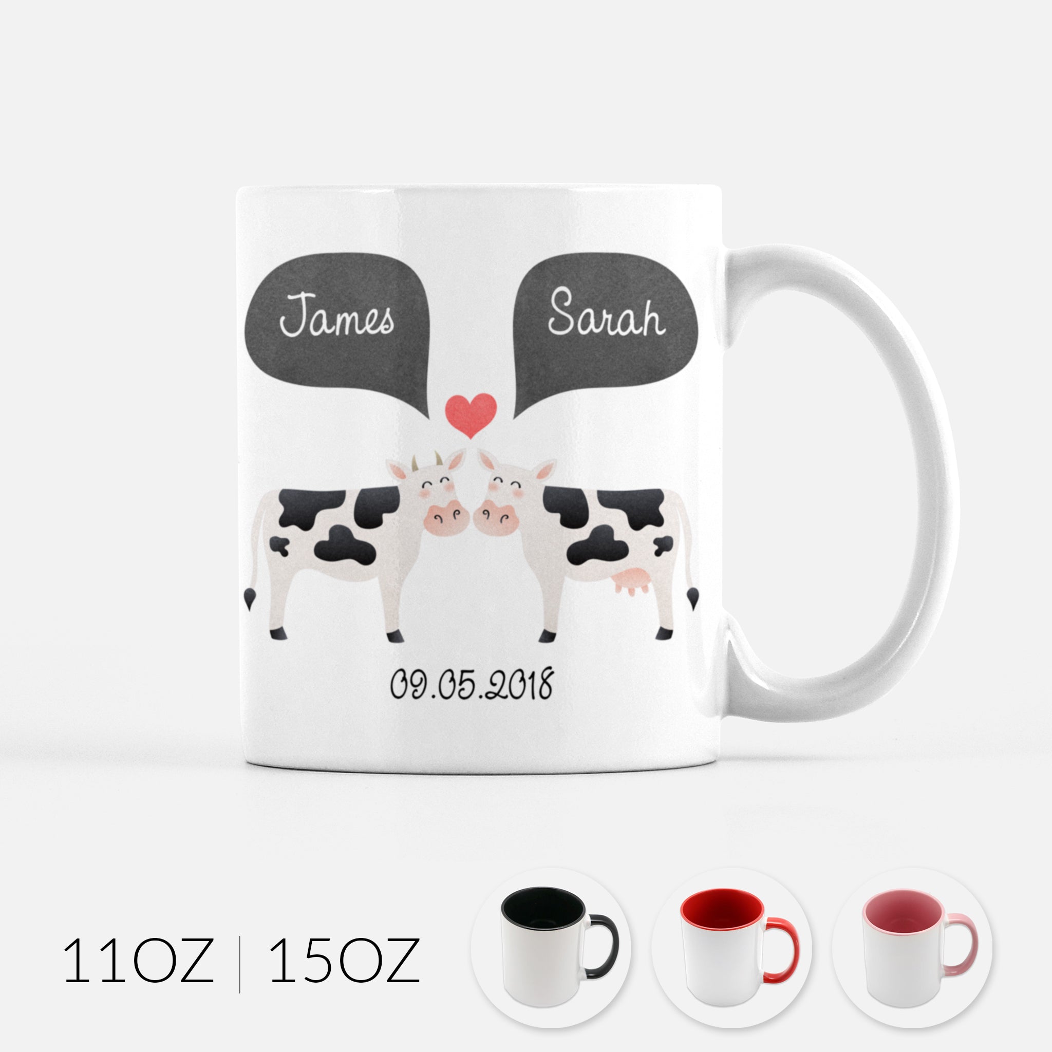 Personalized Cow Bull Couple Ceramic Coffee Mug for Animal Lover - By Happy Cat Prints