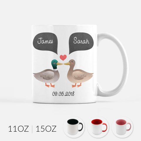 Personalized Duck Couple Ceramic Coffee Mug for Animal Lover - By Happy Cat Prints