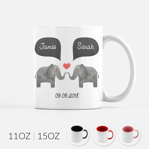 Personalized Elephant Couple Ceramic Coffee Mug for Animal Lover - By Happy Cat Prints