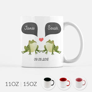 Personalized Frog Couple Ceramic Coffee Mug for Animal Lover - By Happy Cat Prints