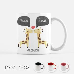Personalized Giraffe Couple Ceramic Coffee Mug for Animal Lover - By Happy Cat Prints