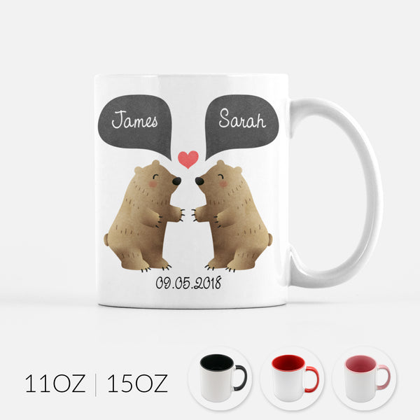 Personalized Grizzly Bear Couple Ceramic Coffee Mug for Animal Lover - By Happy Cat Prints