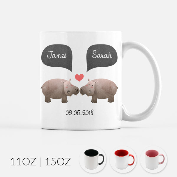 Personalized Hippo Hippopotamus Couple Ceramic Coffee Mug for Animal Lover - By Happy Cat Prints