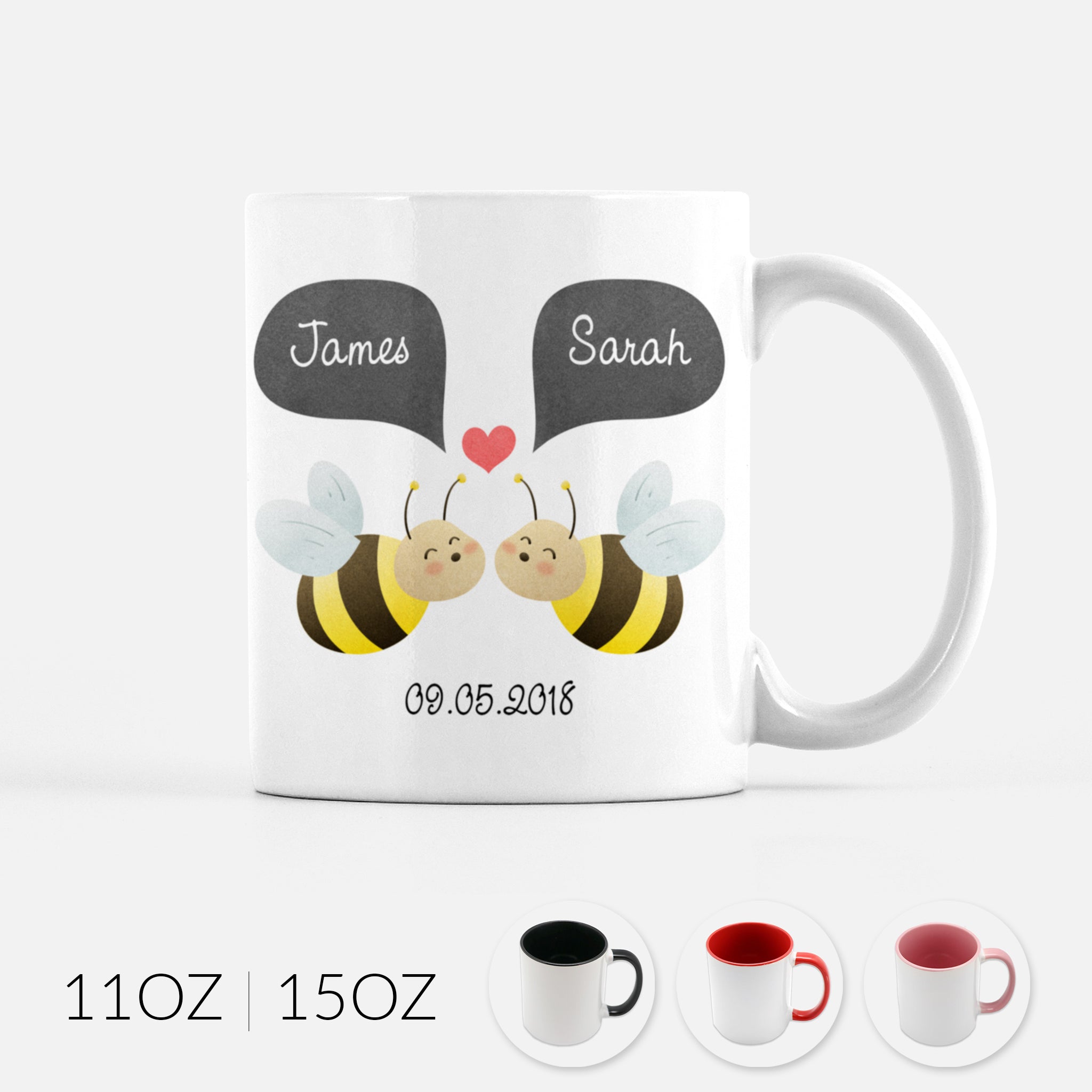 Personalized Honey Bee Couple Ceramic Coffee Mug for Animal Lover - By Happy Cat Prints