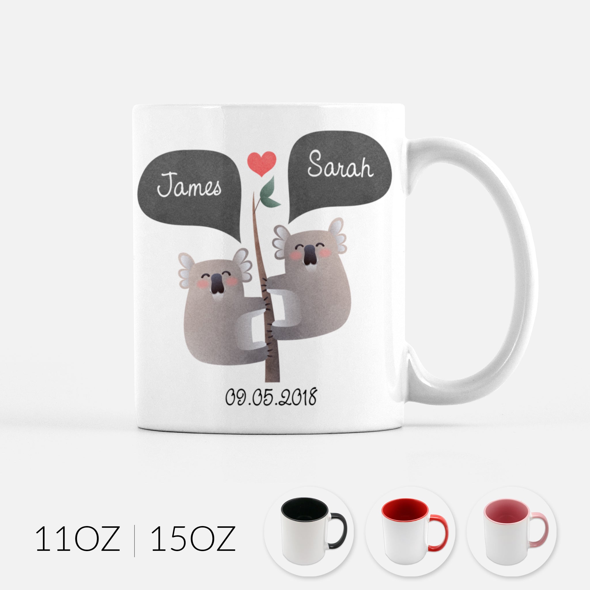 Personalized Koala Bear Couple Ceramic Coffee Mug for Animal Lover - By Happy Cat Prints