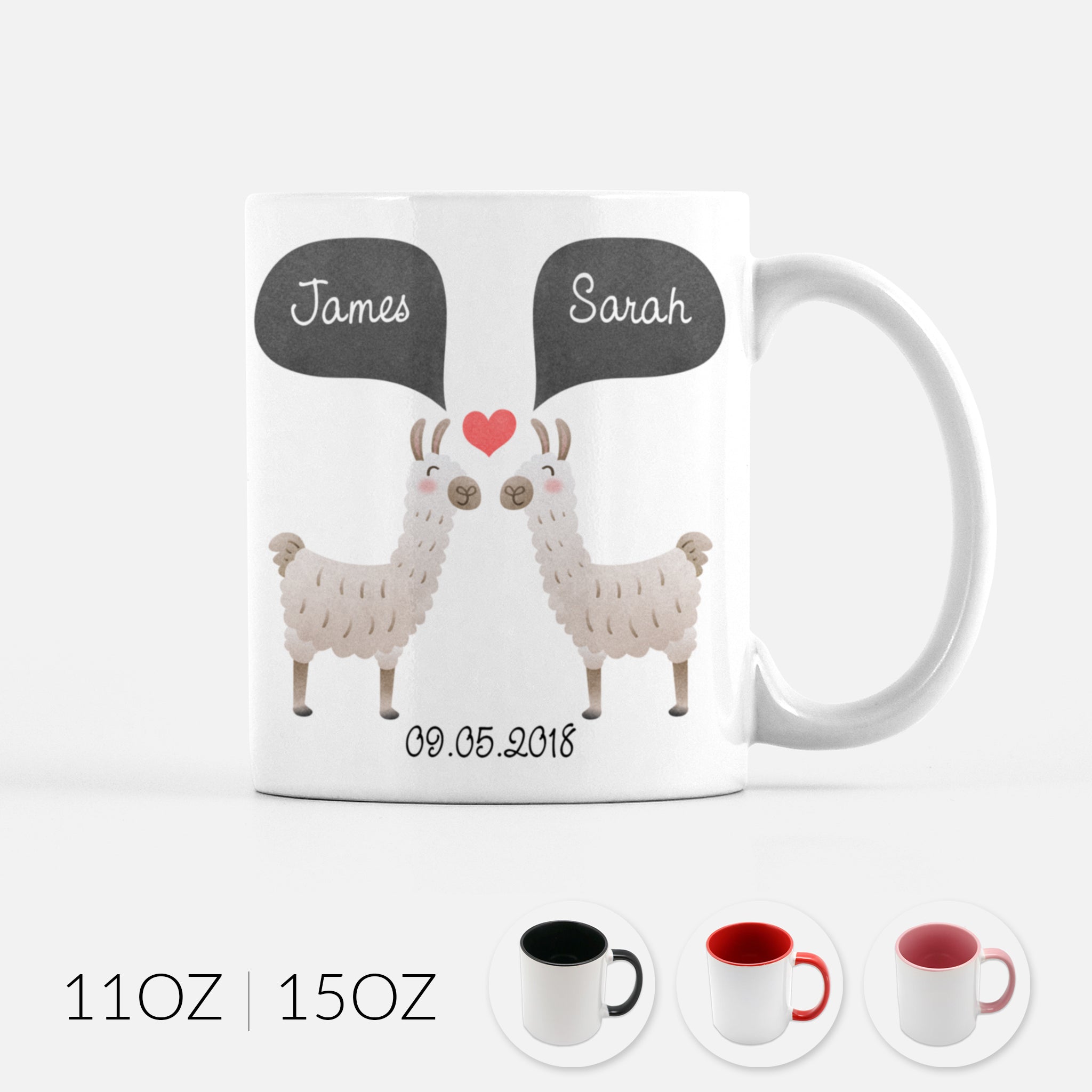 Personalized Llama Alpaca Couple Ceramic Coffee Mug for Animal Lover - By Happy Cat Prints