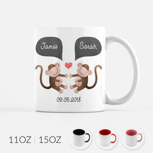 Personalized Monkey Couple Ceramic Coffee Mug for Animal Lover - By Happy Cat Prints