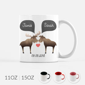 Personalized Moose Couple Ceramic Coffee Mug for Animal Lover - By Happy Cat Prints
