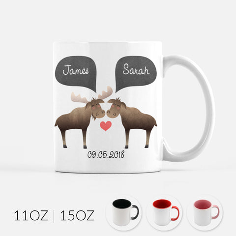 Personalized Moose Couple Ceramic Coffee Mug for Animal Lover - By Happy Cat Prints