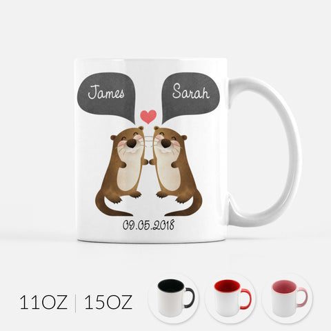 Personalized Otter Couple Ceramic Coffee Mug for Animal Lover - By Happy Cat Prints