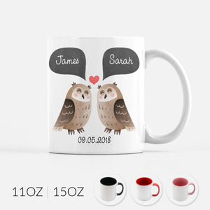 Personalized Owl Couple Ceramic Coffee Mug for Animal Lover - By Happy Cat Prints