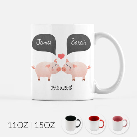 Personalized Pig Couple Ceramic Coffee Mug for Animal Lover - By Happy Cat Prints