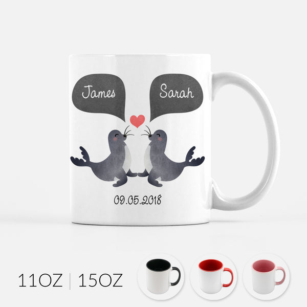 Personalized Seal Sea Lion Couple Ceramic Coffee Mug for Animal Lover - By Happy Cat Prints