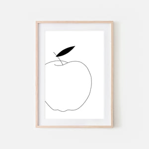 Apple No 1 Fruit Wall Art - Black and White Line Drawing - Print, Poster or Printable Download