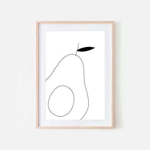 Avocado No 2 Fruit Wall Art - Black and White Line Drawing - Print, Poster or Printable Download