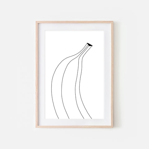 Banana No 1 Fruit Wall Art - Black and White Line Drawing - Print, Poster or Printable Download