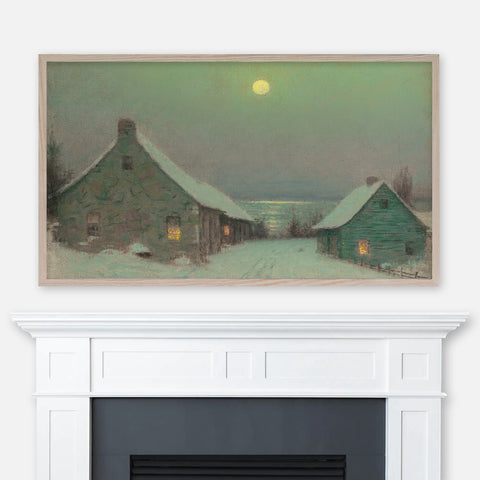 Christmas Eve - Birge Harrison Painting - Samsung Frame TV Art 4K - Winter Country Village Landscape - Digital Download