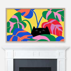 philodendron plant cats Black Cat Hiding in Philodendron Plant - Colorful Palette
