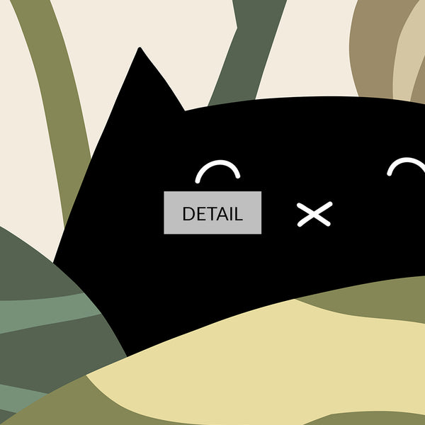 Black Cat Hiding in Philodendron Plant - Neutral Green & Beige Palette - Samsung Frame TV Art - Digital Download