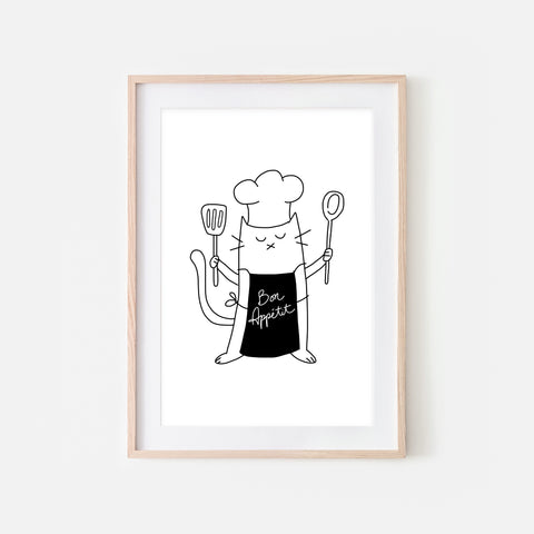 black cat chef art print: boho kitchen cooking poster... Printable Art - Cats – Happy Cat Prints