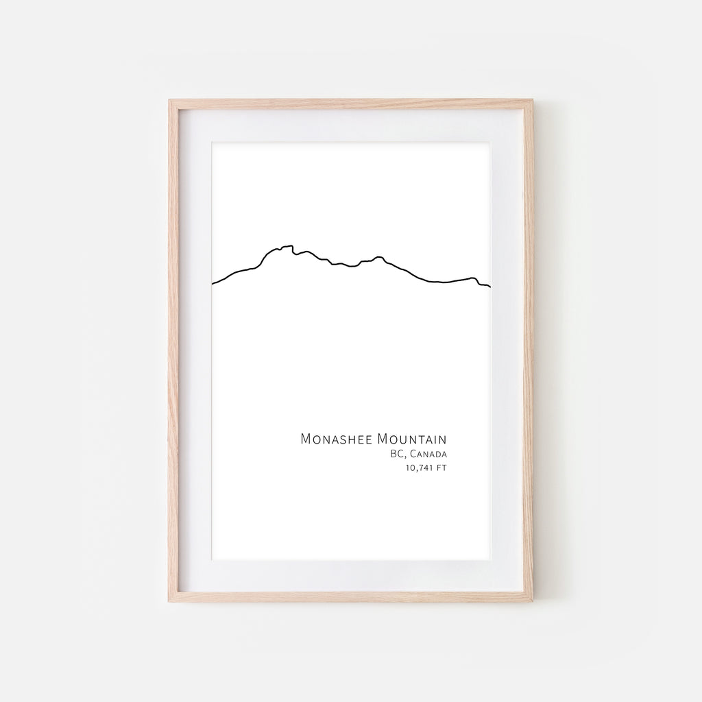 Monashee Mountain BC Canada Wall Art - Minimalist Line Drawing - Black and White Print, Poster or Printable Download