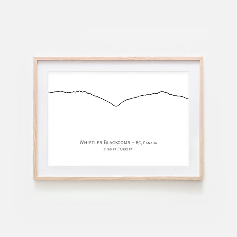 Whistler Blackcomb BC Canada - Mountain Wall Art - Minimalist Line Drawing - Black and White Print, Poster or Printable Download - Horizontal