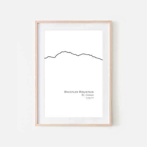 Whistler Mountain BC Canada Wall Art - Minimalist Line Drawing - Black and White Print, Poster or Printable Download