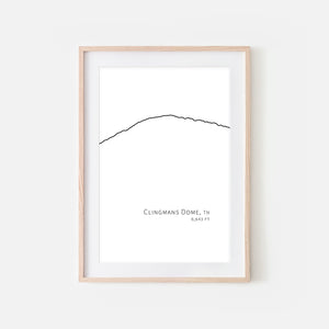 Clingmans Dome Great Smoky Mountains Tennessee TN USA Wall Art Print - Minimalist Peak Summit Elevation Contour One Line Drawing - Abstract Landscape - Black and White Home Decor Climbing Hiking Decor - Large Small Shipped Paper Print or Poster - OR - Downloadable Art Print DIY Digital Printable Instant Download - By Happy Cat Prints