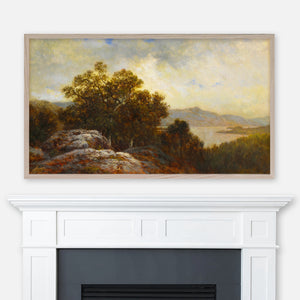 David Johnson Landscape Painting - Near Hague, Lake George - Fall.