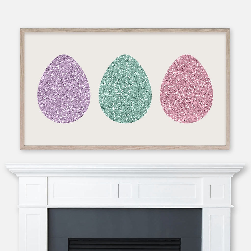 Easter Samsung Frame TV Art 4K - Three Glitter Eggs - Lavender Purple Mint Green Pink - Digital Download