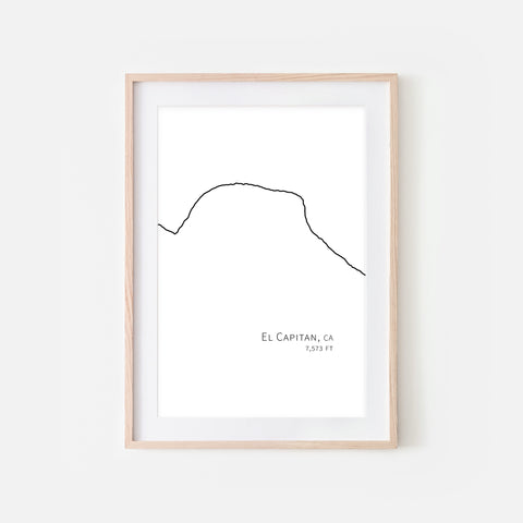 El Capitan Yosemite National Park California CA USA Mountain Wall Art Print - Minimalist Peak Summit Elevation Contour One Line Drawing - Abstract Landscape - Black and White Home Decor Rock Climbing Hiking Decor - Large Small Shipped Paper Print or Poster - OR - Downloadable Art Print DIY Digital Printable Instant Download - By Happy Cat Prints