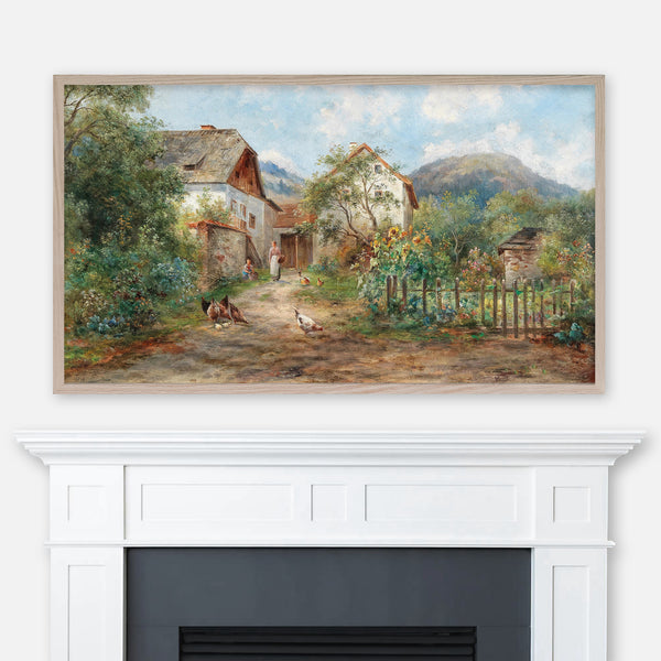 Emil Barbarini Spring Farmhouse Landscape Painting - Rustic Garden in Blossom in the Countryside - Samsung Frame TV Art 4K - Digital Download