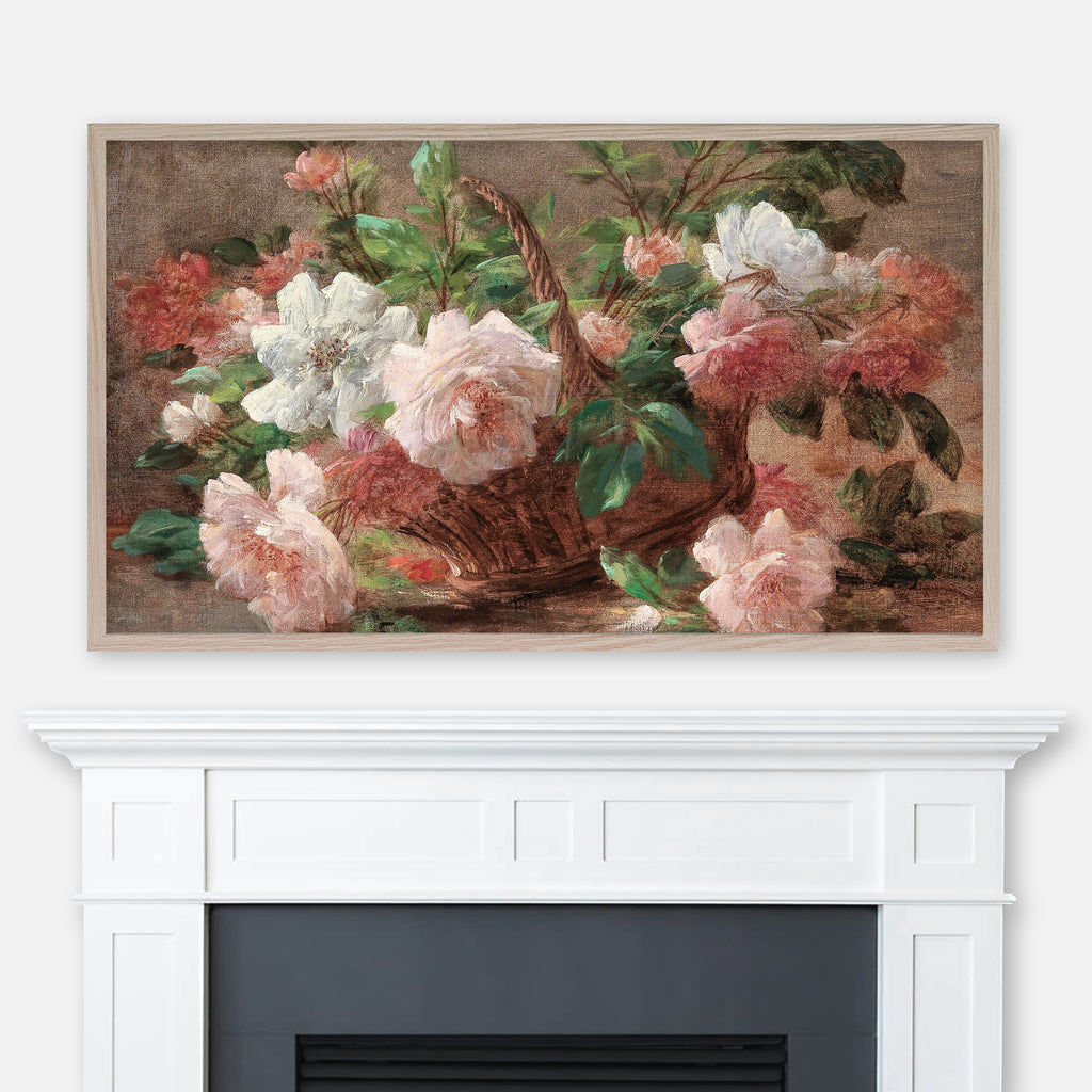 Eugène Petit Painting - A Basket with Roses - Samsung Frame TV Art 4K - Flower Still Life - Digital Download