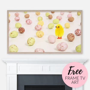Free Easter Samsung Frame TV Art Digital Download - Cute Yellow Chick & Mini Eggs
