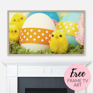Free Easter Samsung Frame TV Art Digital Download - Yellow Chicks & Decorated Eggs - Cute for Kids