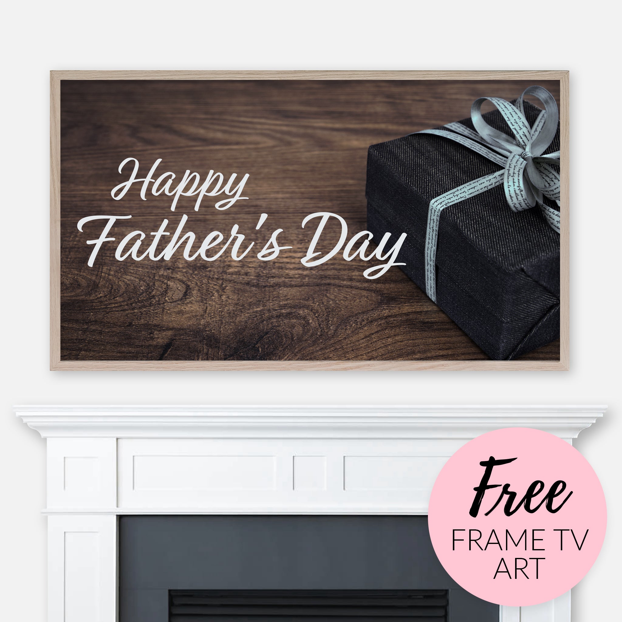 Free Father’s Day Samsung Frame TV Art Digital Download - Gift Box With Ribbon on Wooden Table - Rustic Neutral