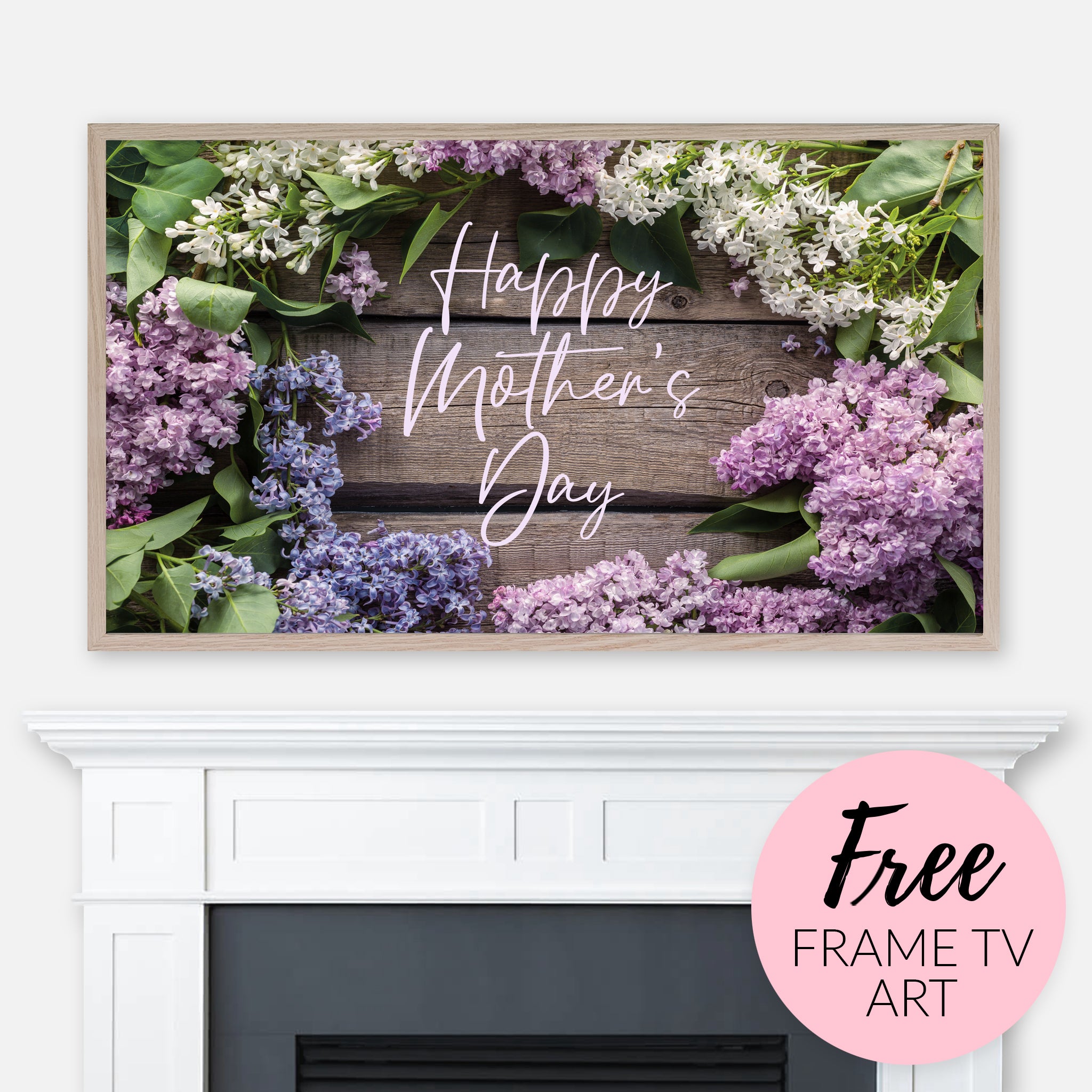 Free Mother’s Day Samsung Frame TV Art Digital Download - Rustic Floral Photography - Lilac Flowers on Wooden Table