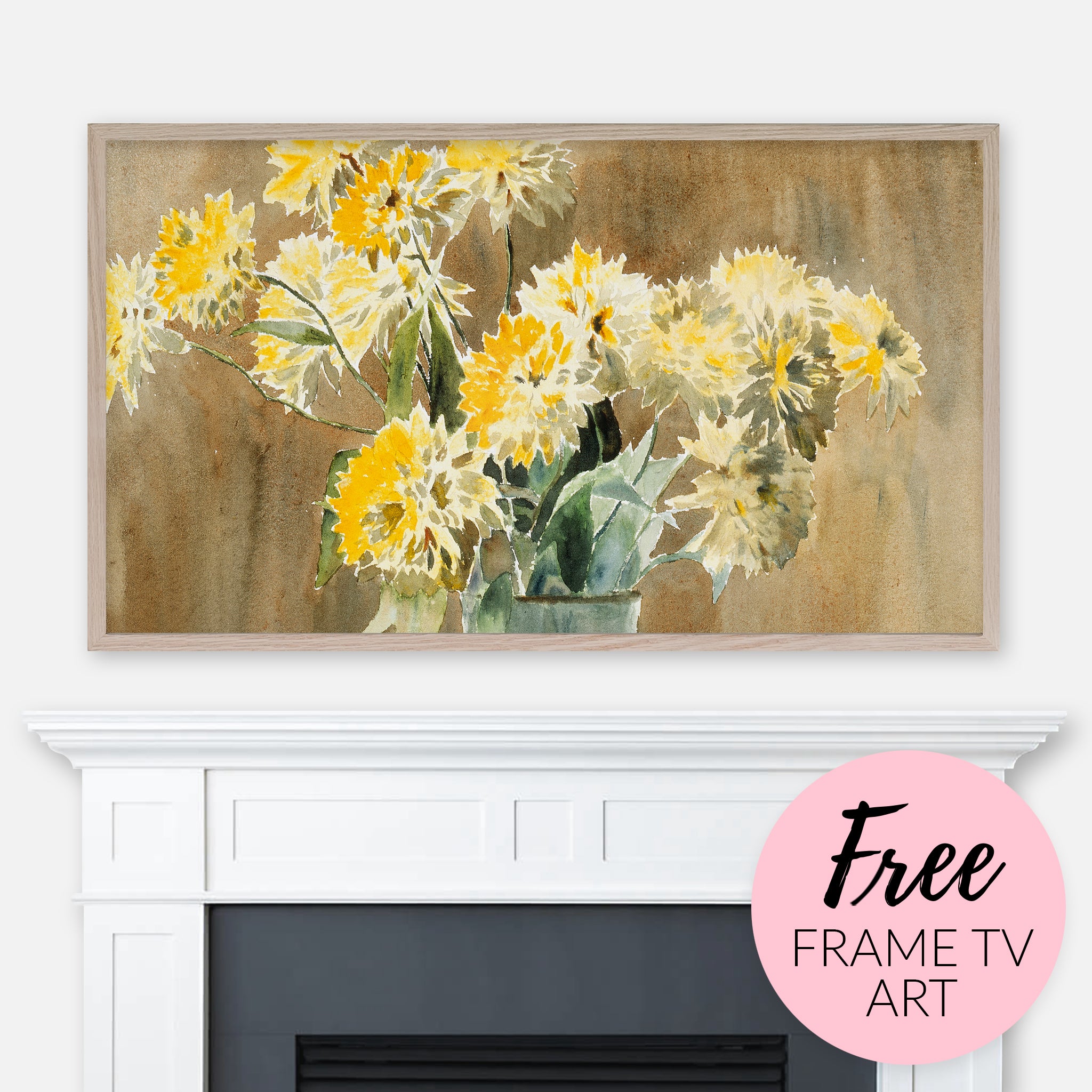 Free Samsung Frame TV Art Digital Download - Vase with Yellow Flowers (1915) Painting by Hannah Borger Overbeck
