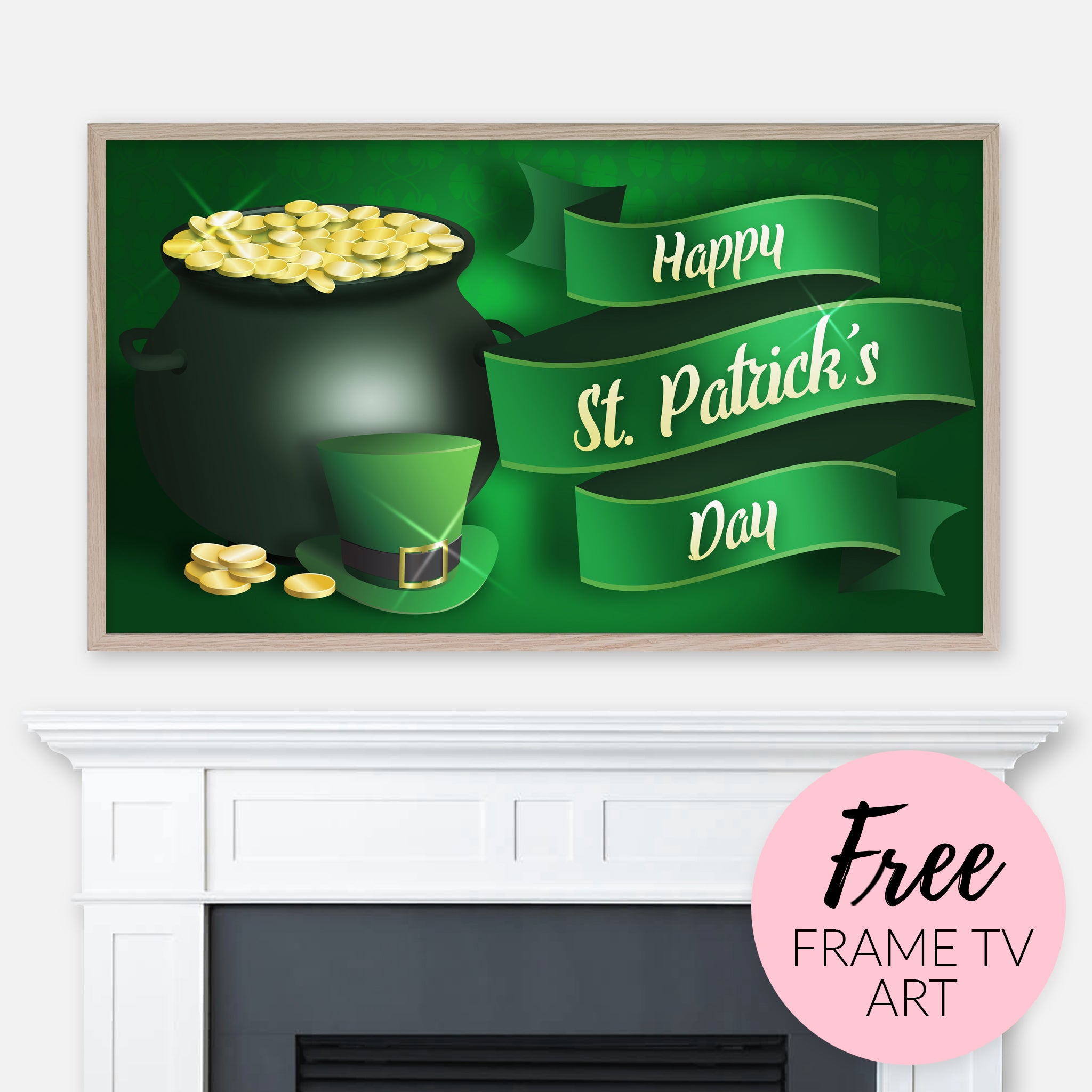 Free Saint Patrick's Day Samsung Frame TV Art Digital Download - Happy St. Patrick’s Day Banner - Pot of Gold and Green Hat