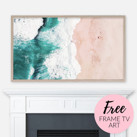 Free Summer Samsung Frame TV Art Digital Download 4K - Aerial View of Ocean Waves and Sandy Beach Photography