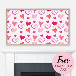 Free Valentine's Day Samsung Frame TV Art Digital Download - Cute Heart Pattern - Pink & Red