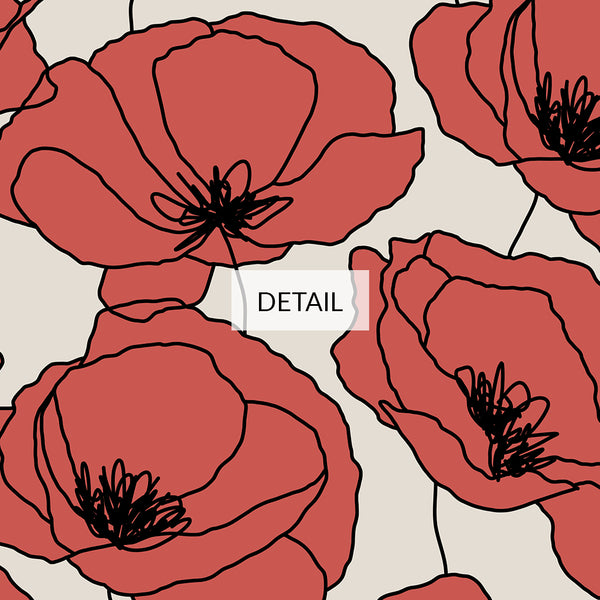 Poppy Flowers Pattern - Samsung Frame TV Art - Digital Download - Red Black & Beige - Modern Boho Floral Nature Decor